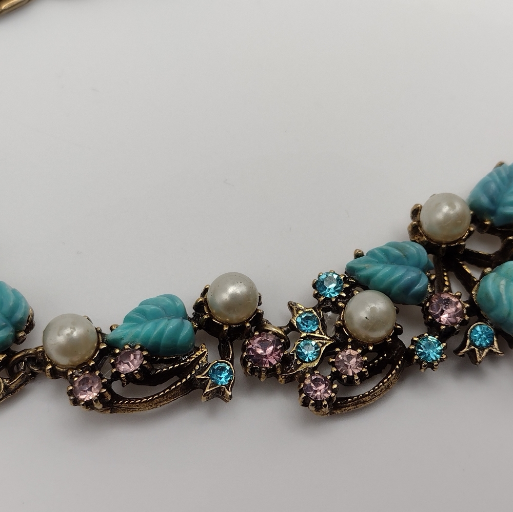 RARE Vintage 1950s Gold Plated Necklace, Bracelet & Clip Earring Set - Florenza - Picture 11 of 16